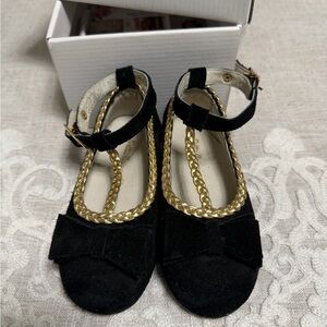 Petite Madison kids black suede and gold shoes